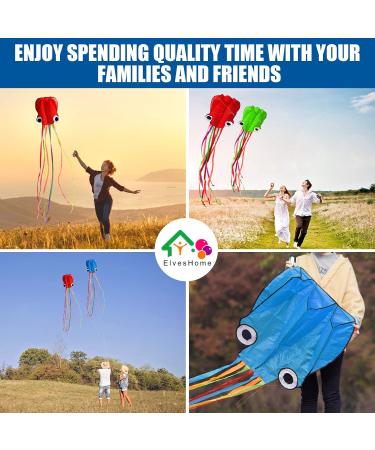 Octopus Kite 3 Pack - Easy-to-Fly 3D Giant Kites for Adults and Kids - Rainbow Kites with String Reel - Beach Toy Kites for Boys and Girls - 3 Colors - Buy Online on SooperMarket.com