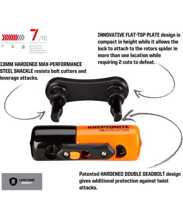Kryptonite Evolution Compact Disc Lock- Orange 13mm Hardened Steel Shackle with 3 Stainless Steel Keys - Buy Online on SooperMarket.com