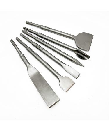 CORTOOL 6PCS Chisel Set for SDS Plus Bits Tile Grooving Scraping Flat Point Scaling Chisels Hammer Drill Tool Set for Tile Masonry Concrete Brick Stone Work