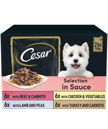 Cesar Selection in Sauce 48 Pouches Adult Premium Wet Dog Food Succulent Meats and Vegetables Pack of 2 (24 x 100 g) Favourites in Sauce 100 g (Pack of 48)