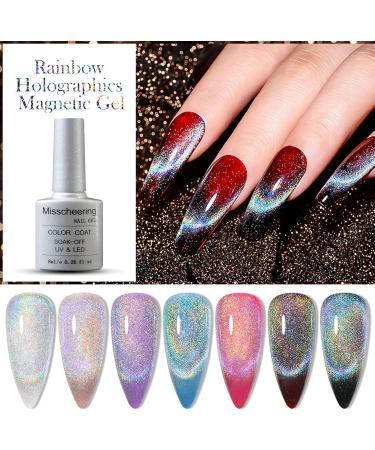 Universal Rainbow Cat Eye Gel Nail Polish Glitter Holographic Gel Polish Colourful Laser Sparkle Shiny Nail Polish Long Lasting Soak-Off Gel Magnetic Nail Polish (Rainbow) - Buy Online on SooperMarket.com