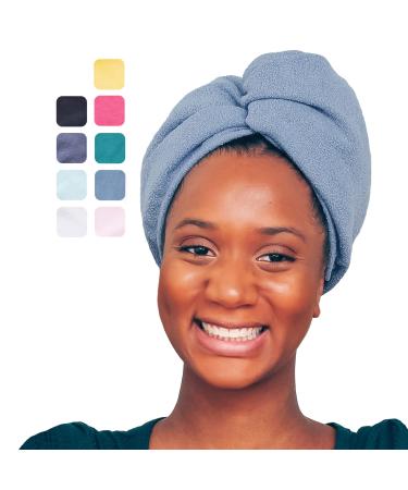 AQUIS Hair Wrap, Water-Wicking Microfiber Towel, Dries Hair 50% Faster, Button-Loop Closure, Hands Free Drying, Waterfall Blue