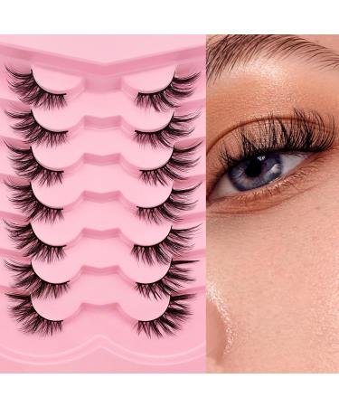 7 Pairs of Half Eyelashes Cat Eye 16 mm Short Cat's Eye Artificial Eyelashes Natural Look 1/2 Corner False Eyelashes Set 3/4 Corner Eyelashes Reusable Lightweight Makeup Eyelashes (1-35) 7P-HF-1-35