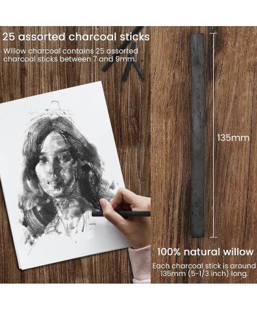 LOONENG Willow Charcoal Sticks - Pack of 25, Ideal for Sketching and Drawing - 7-9mm Diameter, Natural Charcoal for Artists, Beginners, and Students - Buy Online on SooperMarket.com