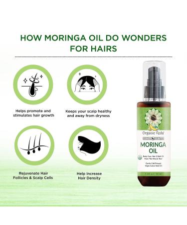 Organic Veda Moringa Oil 3.4 fl. oz - USDA Organic Cold-Pressed Edible Grade Virgin Oil for Face, Skin, Hair, Nails, Foot & Body - Buy Online on SooperMarket.com