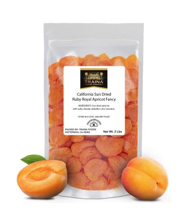 Traina Home Grown California Sun Dried Fancy Ruby Royal Apricot Halves - SEASONAL/LIMITED - Healthy No Sugar Added Non GMO Gluten Free Kosher Certified Vegan Packed in Resealable Pouch (2 lbs)