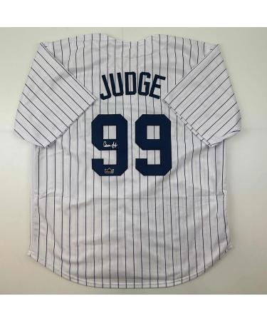 Facsimile Autographed Aaron Judge New York Pinstripe Reprint Laser Auto Baseball Jersey Size Men's XL