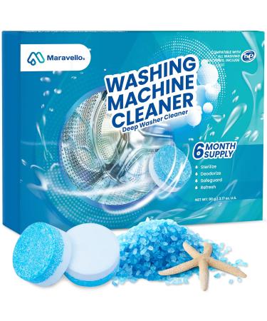 Maravello Washing Machine Cleaner Descaler Tablets Washing Machine Cleaning Tablets - for Front Load and Top Load Washers Mold and Stain Remover for Laundry Tub 6-Month Supply (Sea Salt 6 Count) Sea Salt 6 Count (Pack of 1)