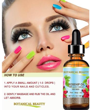 Pure Rosehip Oil 4 Fl. oz - Natural Anti-Aging Moisturizer for Face Body Hair & Nails | Botanical Beauty - Buy Online on SooperMarket.com