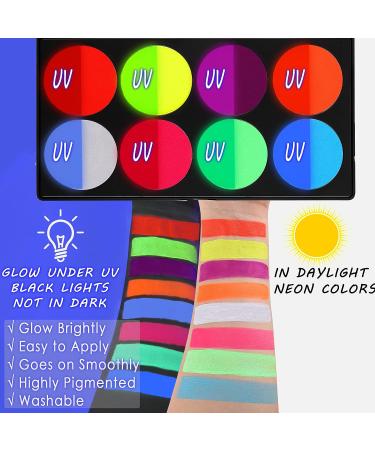 CCbeauty UV Glow Face Body Paint Palette | 8 Neon Colors | Water Activated | Safe & Washable | Halloween Makeup Kit + 10 Brushes - Buy Online on SooperMarket.com
