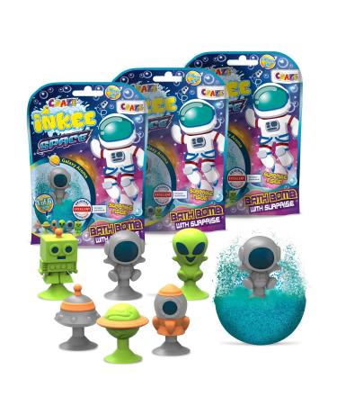 INKEE SURPRISE | Pack of 3 surprise bath bombs children's bath bombs with fragrance & space toy figures with suction cup 3x 80g 3x Space