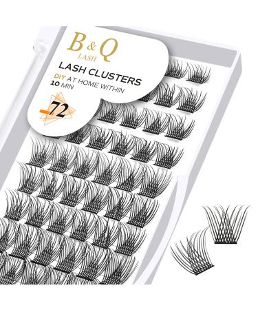 Cluster Lashes D Curl 10mm 72 Clusters B&Q Lash Clusters Individual Lashes Volume Eyelash Clusters DIY Lash Extensions Soft Wispy Cluster Eyelash Extensions DIY at Home (B13 D-10mm) D-10 mm B 13