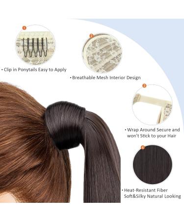 Sleek 28 Inch Dark Brown Clip in Ponytail Hair Extension for Women - Heat-Resistant Fiber Wrap Around Hairpiece - Buy Online on SooperMarket.com