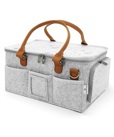Home For Each - Portable Diaper Caddy Storage Bag with Roll Lid and Removable Dividers, Caddy Organizer for Nursery, Changing Table, Car and More, Travel-Friendly Baby Caddy for Infant Essentials Grey