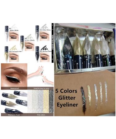 Go Ho Glitter Liquid Eyeliner Set - 5 Colors Metallic Shimmer | Korean Makeup Waterproof Long Lasting Formula for Sparkle Eyes - Buy Online on SooperMarket.com
