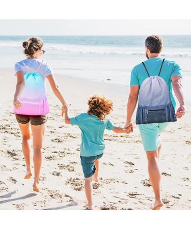 Nidoul Mesh Drawstring Beach Bag with Zipper Pocket - Pink Blue | Ideal for Swimming, Gym & Storage | Adult Kids - Buy Online on SooperMarket.com