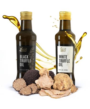 Liebers Black & White Truffle Oil Bundle | Premium Truffle Oil for Cooking, Salad Dressing, Garnish | This Gourmet Olive Oil Is Vegan, Vegetarian & Gluten Free | 8.45 Fl Oz Glass Bottle