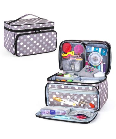 Luxja Sewing Accessories Organizer with 2 Detachable Clear Pockets  Sewing Supplies Organizer (Patent Design)  Polka Dots