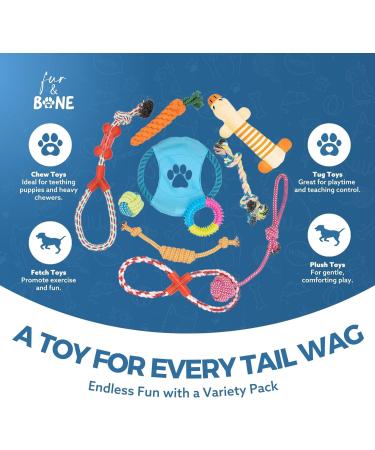 Fur & Bone 10 Pack Dog Chew Toys | Puppy Toys Dog Toys for Boredom | Indestructible Dog Toys with Rope Toys Squeaky Toy | Dog Toy Dog Teething Toys for Small & Medium Dogs | Dog - Buy Online on SooperMarket.com