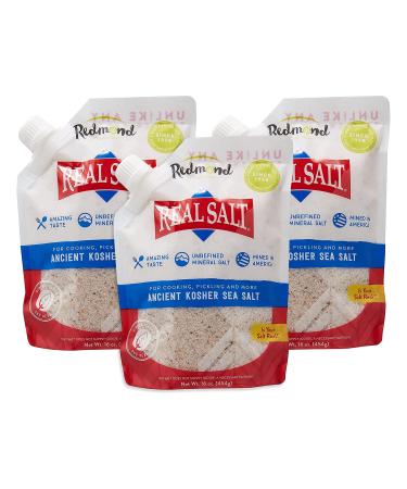 Redmond Real Kosher Salt, 16 Ounce Pouch (3 pack)