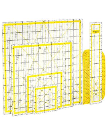 Suwimut Set of 6 Acrylic Quilting Ruler, Transparent Square Quilter Ruler Fabric Cutting Ruler Clear Acrylic Ruler Ironing Ruler with Double Colored Grid Lines for Quilting, Sewing