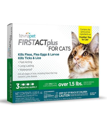 TevraPet FirstAct Plus Flea and Tick Prevention for Cats 1.5 lbs and Over | Waterproof | Fast Acting Treatment | 3 Doses - Buy Online on SooperMarket.com