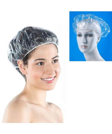 16-Pack Clear Disposable Shower Caps - Home & Hotel Use | Elastic Plastic Bath Hair Protection - Buy Online on SooperMarket.com