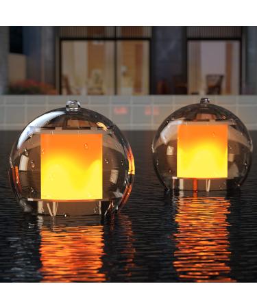 Solar floating flame pool lighting flame light Pool accessories pond lighting solar floating ball pool light water light solar lamps decoration for outside balcony pond garden (2 pieces) flame 2 pcs
