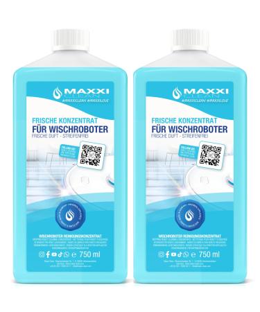Maxxi Clean |2x 750 ml of floor cleaner with fresh fragrance |Suitable for all wiping robots |Universal cleaner concentrate |Wiping fluid for soil parquet tiles |Suction wiper cleaning agent 750 ml (2 Pack)
