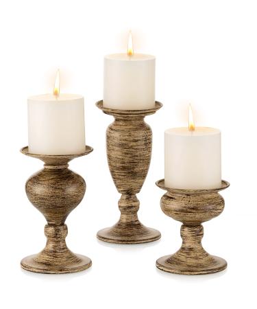 Sziqiqi 3 Set candlestick candlestick vintage candle holder Wind light holder made of metal candle holder for stump cerema decoration for living room bathroom wedding party brown small+medium+large brown