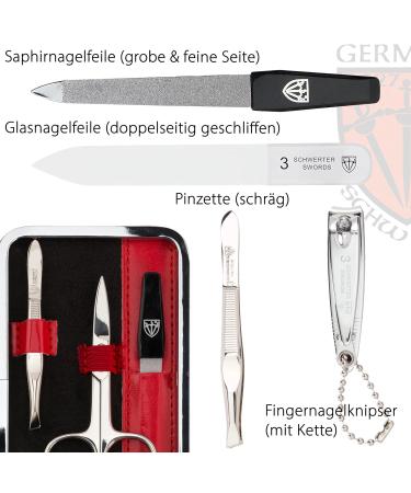 Buy Three Swords 6 pcs. Manicure Set 'Genova' - Nail Care Set in Red Synthetic Leather Case - Includes Scissors Clippers Tweezers & Glass Nail Files - International Shipping Available - Buy Online on SooperMarket.com