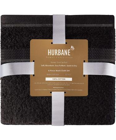 HURBANE HOME 100% Cotton Hand Washcloth Set - Super Soft & Absorbent - 6-Pack, 12x12 inches, Black - Buy Online on SooperMarket.com