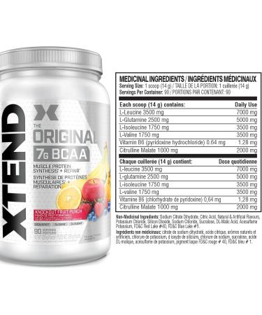 XTEND Original BCAA Powder Knockout Fruit Punch | Sugar Free Post Workout Electrolyte Muscle Recovery Drink with Amino Acids | 7g BCAAs for Men & Women | 90 Servings Fruit Punch 90 Servings (Pack of 1) - Buy Online on SooperMarket.com