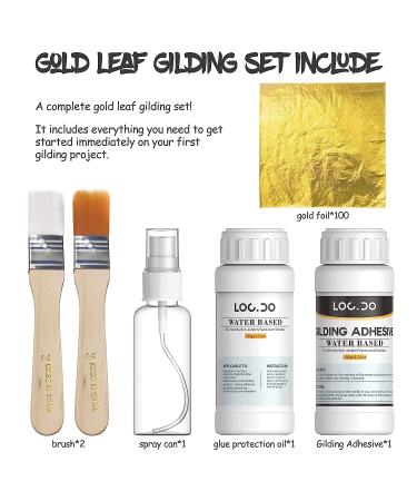 Gold Leaf Gilding Adhesive Kit 200ml Set | Water-Based Adhesive & Varnish | 100pc Gold Leaf Sheets | Craft Supplies, Painting, Resin Art & Furniture - Buy Online on SooperMarket.com