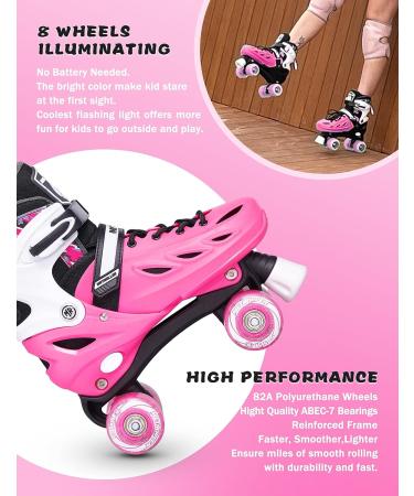 METROLLER Roller Skates for Teens - Adjustable 4 Sizes with Light up Wheels - Rose Medium-Big Kid (1-4 US) - Buy Online on SooperMarket.com