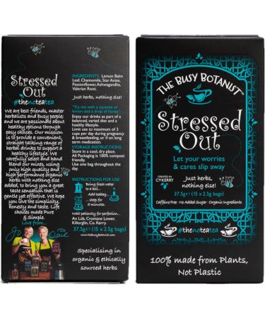 Stressed Out Herbal Tea with Valerian Root Camomile and Ashwagandha - Caffeine Free Decaffeinated - 2 x 15 Individual Tea Bags by The Busy Botanist - Buy Online on SooperMarket.com