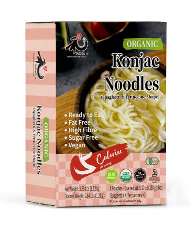 YUHO Organic Shirataki Konjac Pasta Variety 8 Pack Inside, Vegan, Low Calorie Food, Fat Free, Keto Friendly, Zero Carbs, Holiday Gifts, Healthy Diet Pasta 53.61 Oz, 4 Noodles, 4 Fettuccine