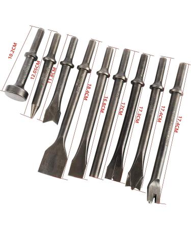 KUNTEC 9Pcs Pneumatic Chisel Tool Air Hammer Punch Chipping Bits Set 0.39 Inches Round Style Shank - Buy Online on SooperMarket.com