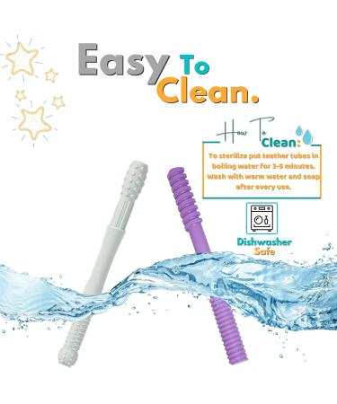 Soft Silicone Teething Tubes for Babies (4 Pack) with Cleaning Brush - Safe Teether Toy for Infants & Toddlers - Buy Online on SooperMarket.com