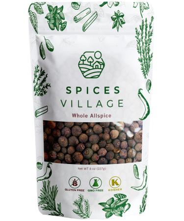 SPICES VILLAGE Allspice Berries (8 oz) - Fresh, Dried Whole All Spice for Cooking Pickling Seasoning, Natural Jamaican Pimento Seeds - Kosher, Gluten Free, Non GMO, KETO Friendly, Resealable Bulk Bag