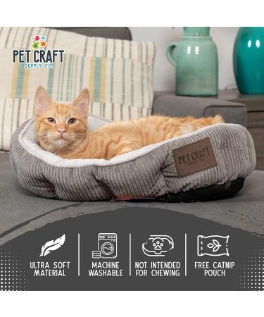 Pet Craft Supply Self-Warming Cat Bed for Indoor Cats - Machine Washable, Ultra Soft, Refillable Catnip Pouch - Grey - Buy Online on SooperMarket.com