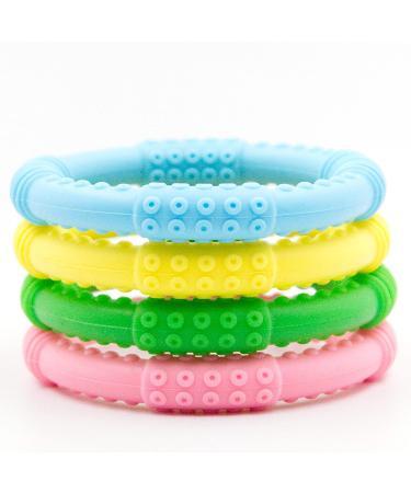 Bonbino Teether Rings - 4 Pack Silicone Sensory Teething Rings for Soothing Baby Gum Pain - Multicolor Unisex - Buy Online on SooperMarket.com