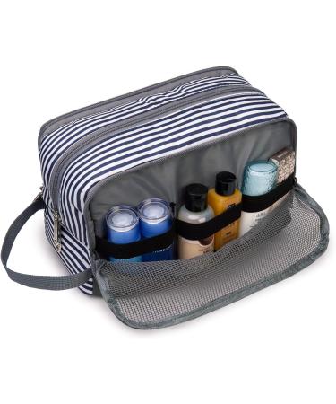 WANDF Water-Resistant Nylon Travel Toiletry Bag | Lightweight Dopp Kit for Men and Women - A-Blue Stripe - Buy Online on SooperMarket.com