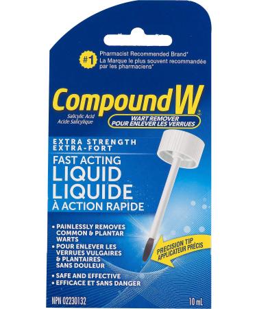 Compound W Wart Remover Extra-Strength Fast Acting Liquid Salicylic Acid - 10ml - For Treatment & Common/Plantar Wart Removal (Packaging May Vary)
