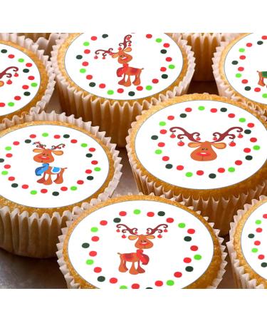 Reindeer Christmas style 24 pre-cut edible party decorations Wafer Paper Cupcake Topper Cake