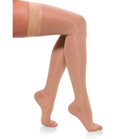 Jomi 152 Compression Thigh Highs - 15-20mmHg Sheer Open Toe - Natural Medium - Made in USA | 1 Pair - Buy Online on SooperMarket.com