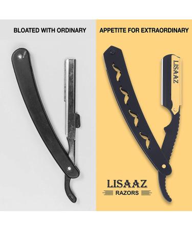 Lisaaz Straight Razors for Men - 100 Blades, Black Stainless Steel, Professional Finish - Quality Mens Shaving Razors - Navajas para Barbero - 4.8 inch Matte Black Gold Clip - Buy Online on SooperMarket.com