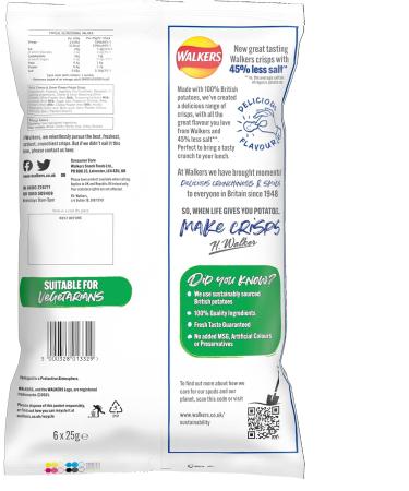 Walkers Less Salt Mild Cheese & Onion 6pk - Buy Online on SooperMarket.com