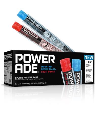 POWERADE Sports Freezer Bars, Giant Sized 5.5 oz Refreshing Ice Pops with Electrolytes B Vitamins  Naturally Flavored with other Natural Flavors, Mountain Berry Blast and Fruit Punch, 45 Total Freezer Bars 5.5 Ounce (Pack of 45)