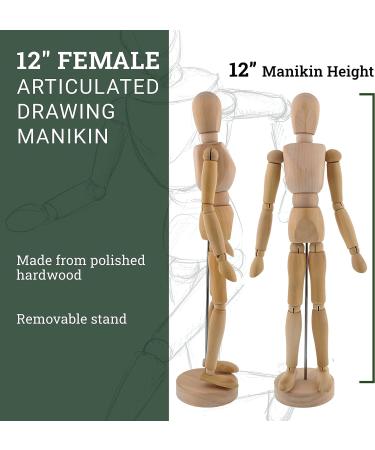 US Art Supply 12 Female Drawing Manikin with Flexible Body and Base - Ideal for Human Figure Sketching - Buy Online on SooperMarket.com